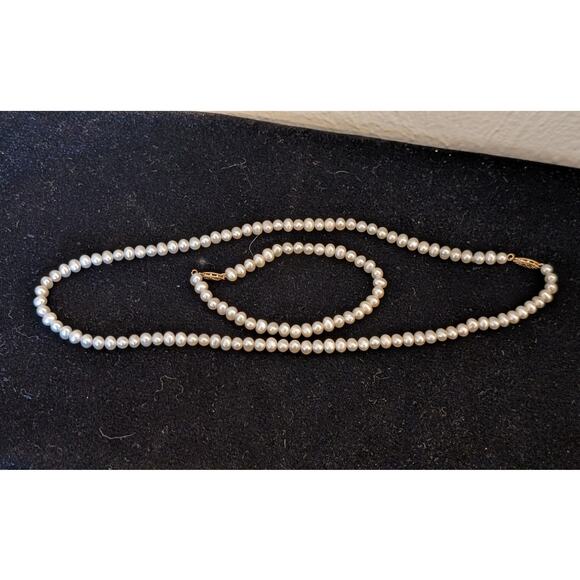 10K Yellow Gold JCM Jacmel Mauritius Freshwater Pearl Necklace and Bracelet Set - Picture 2 of 12